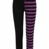 Banned Apparel Banned Half Black Half Stripes Leggings - Purple Ladies