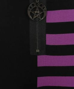 Banned Apparel Banned Half Black Half Stripes Leggings - Purple Ladies