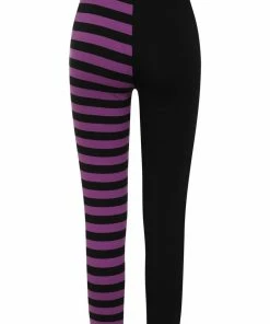 Banned Apparel Banned Half Black Half Stripes Leggings - Purple Ladies