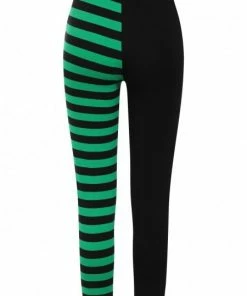 Banned Apparel Banned Half Black Half Stripes Leggings - Green Ladies