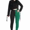 Banned Apparel Banned Half Black Half Stripes Leggings - Green Ladies