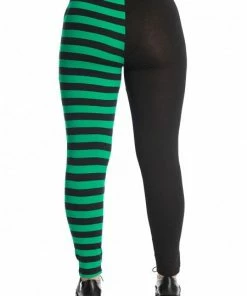 Banned Apparel Banned Half Black Half Stripes Leggings - Green Ladies
