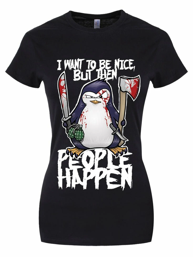 Grindstore Psycho Penguin I Want To Be Nice T-Shirt Ladies 3 Grindstore Psycho Penguin I Want To Be Nice T-Shirt Ladies