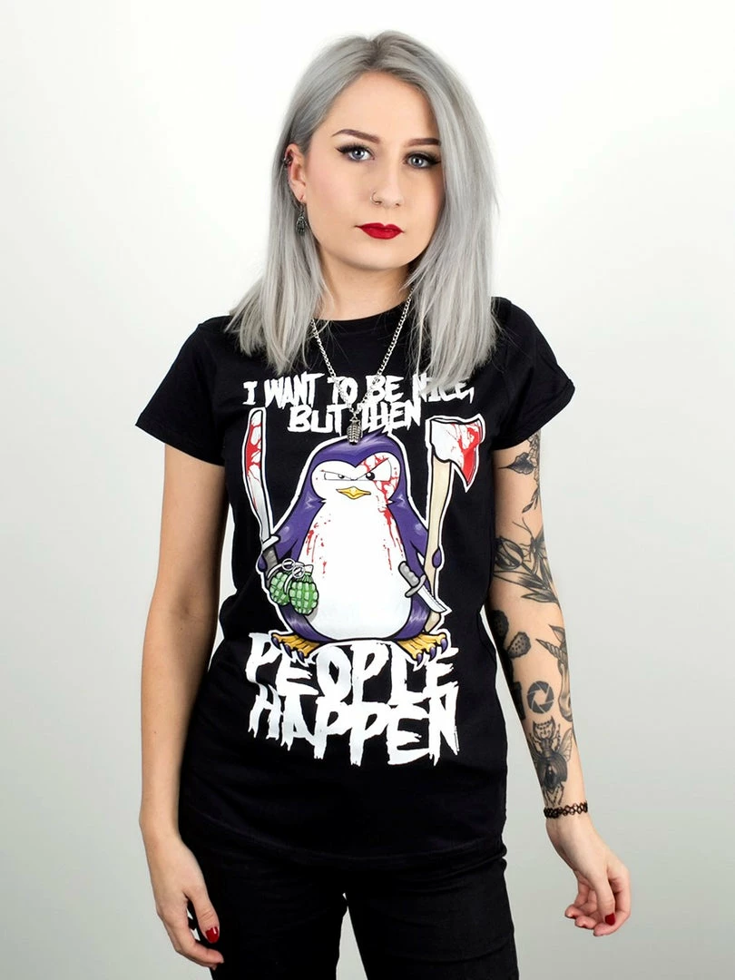 Grindstore Psycho Penguin I Want To Be Nice T-Shirt Ladies 6 Grindstore Psycho Penguin I Want To Be Nice T-Shirt Ladies