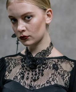 Accessories Devil Fashion Onyx Rose Necklace