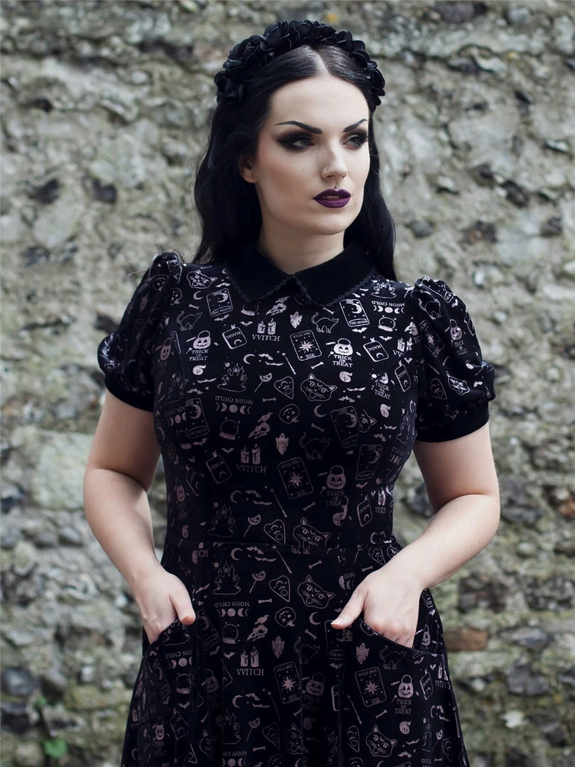 Ladies Collectif Peta Spooky Velvet Swing Dress 5 Ladies Collectif Peta Spooky Velvet Swing Dress