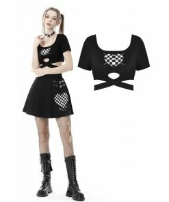 Dark In Love Checkered Heart Crop Top Ladies