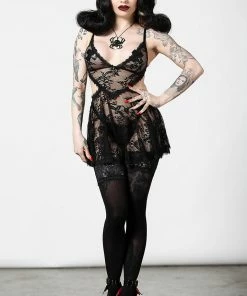 Plus Sizes Killstar Afterlife Lace Nightdress Black