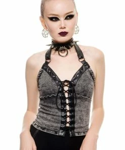Killstar Aramis Denim Halter Top Ash Ladies