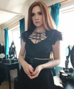 Necessary Evil Camazotz Crop Top With Mesh Bat Wing Effect Front Ladies