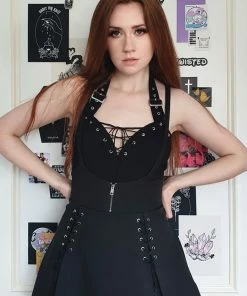 Ladies Necessary Evil Minerva Plunge Lace Up Halter Top