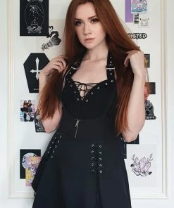 Ladies Necessary Evil Minerva Plunge Lace Up Halter Top