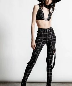 Ladies Killstar Dead Resistance Skinny Trousers Ash Tartan