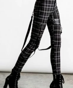 Ladies Killstar Dead Resistance Skinny Trousers Ash Tartan