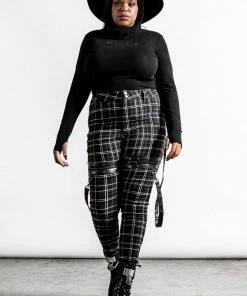 Ladies Killstar Dead Resistance Skinny Trousers Ash Tartan