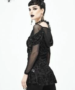 Ladies Devil Fashion Yara Velvet Embossed Mesh Top