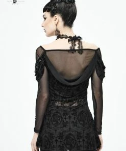 Ladies Devil Fashion Yara Velvet Embossed Mesh Top