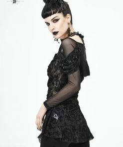 Ladies Devil Fashion Yara Velvet Embossed Mesh Top