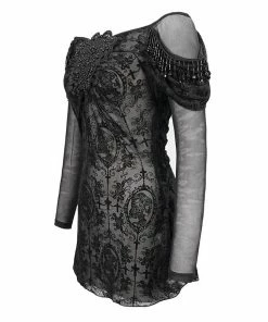 Ladies Devil Fashion Yara Velvet Embossed Mesh Top