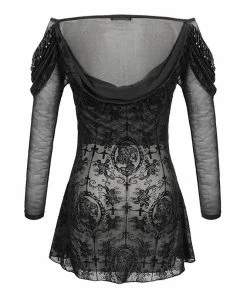 Ladies Devil Fashion Yara Velvet Embossed Mesh Top