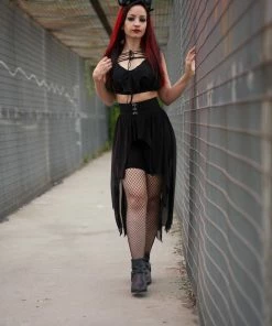 Necessary Evil Camazotz Crop Top With Mesh Bat Wing Effect Front Ladies