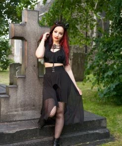 Necessary Evil Camazotz Crop Top With Mesh Bat Wing Effect Front Ladies