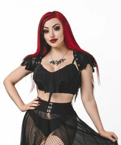 Necessary Evil Camazotz Crop Top With Mesh Bat Wing Effect Front Ladies