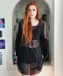 Necessary Evil Freya Draped Mesh Tunic Top