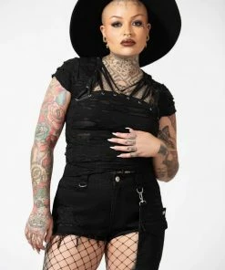 New Arrivals Killstar Fury Road Denim Garter Shorts