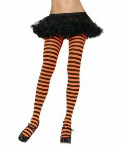 Gothic Attitude Black And Orange Striped Tights Accessories