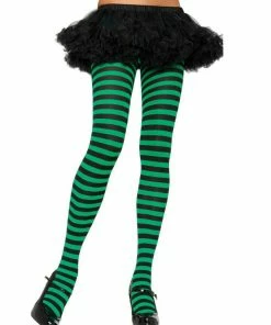 Gothic Attitude Black And Green Striped Tights Accessories