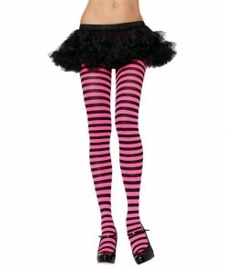 Gothic Attitude Black And Pink Striped Tights Accessories