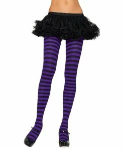 Gothic Attitude Black And Purple Striped Tights