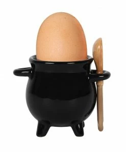 Homeware Gothic Gifts Cauldron Egg Cup With Broom Spoon
