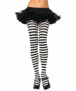 Gothic Attitude Black And White Striped Tights Accessories