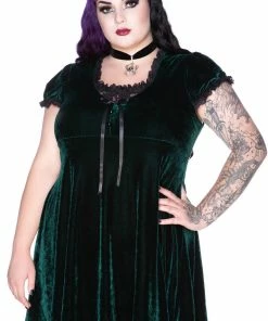 Killstar Heather Velvet Babydoll Dress Emerald