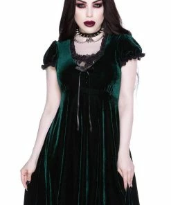 Killstar Heather Velvet Babydoll Dress Emerald