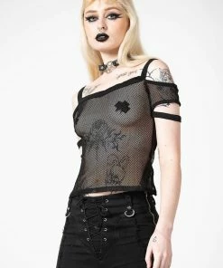 Killstar Huntly Fishnet Bardot Top Ladies