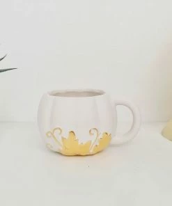 New Arrivals Weird & Wonderful Ceramics White And Gold Pumpkin Mug