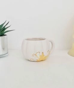 New Arrivals Weird & Wonderful Ceramics White And Gold Pumpkin Mug