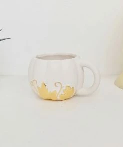 New Arrivals Weird & Wonderful Ceramics White And Gold Pumpkin Mug