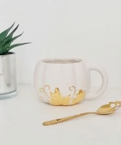 New Arrivals Weird & Wonderful Ceramics White And Gold Pumpkin Mug