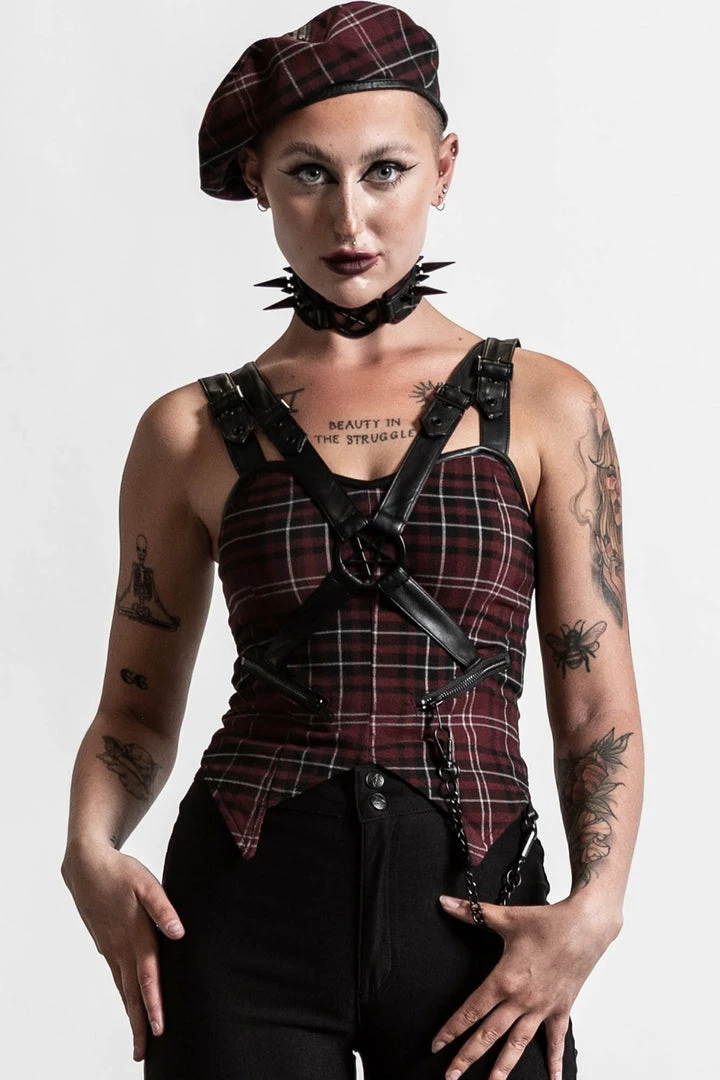 Ladies Killstar Jaded Strap Top Blood Tartan 7 Ladies Killstar Jaded Strap Top Blood Tartan