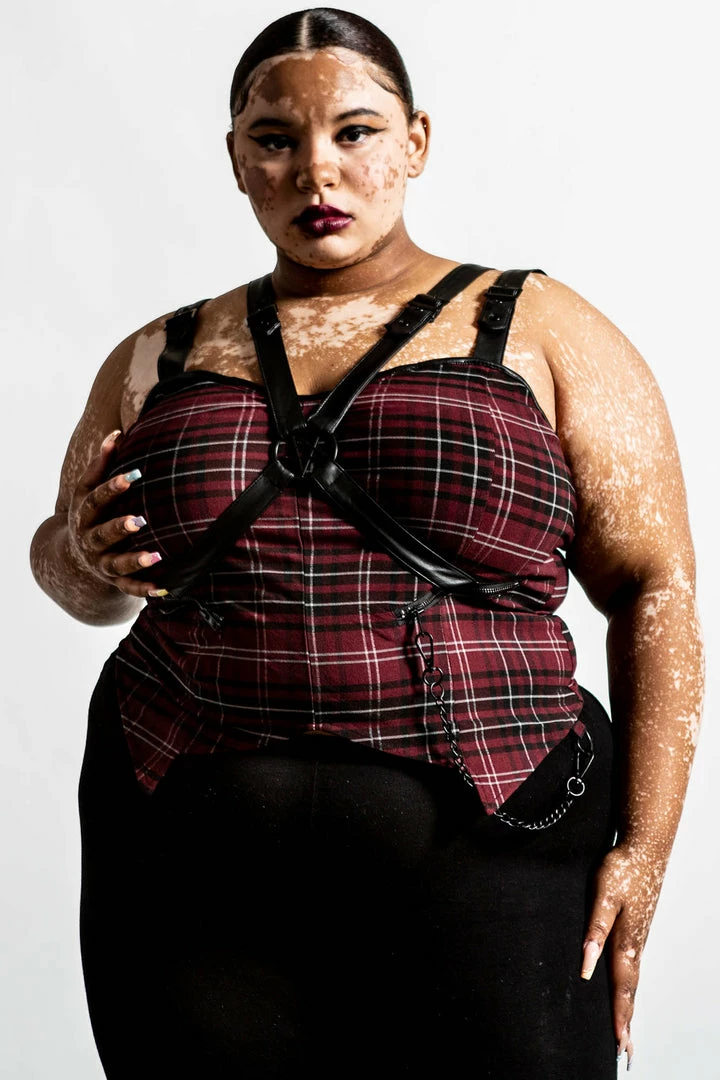 Ladies Killstar Jaded Strap Top Blood Tartan 3 Ladies Killstar Jaded Strap Top Blood Tartan