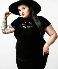 Killstar Malady Lace-Up Top Black Ladies