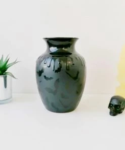 Weird & Wonderful Ceramics Matte Black Bat Curved Vase