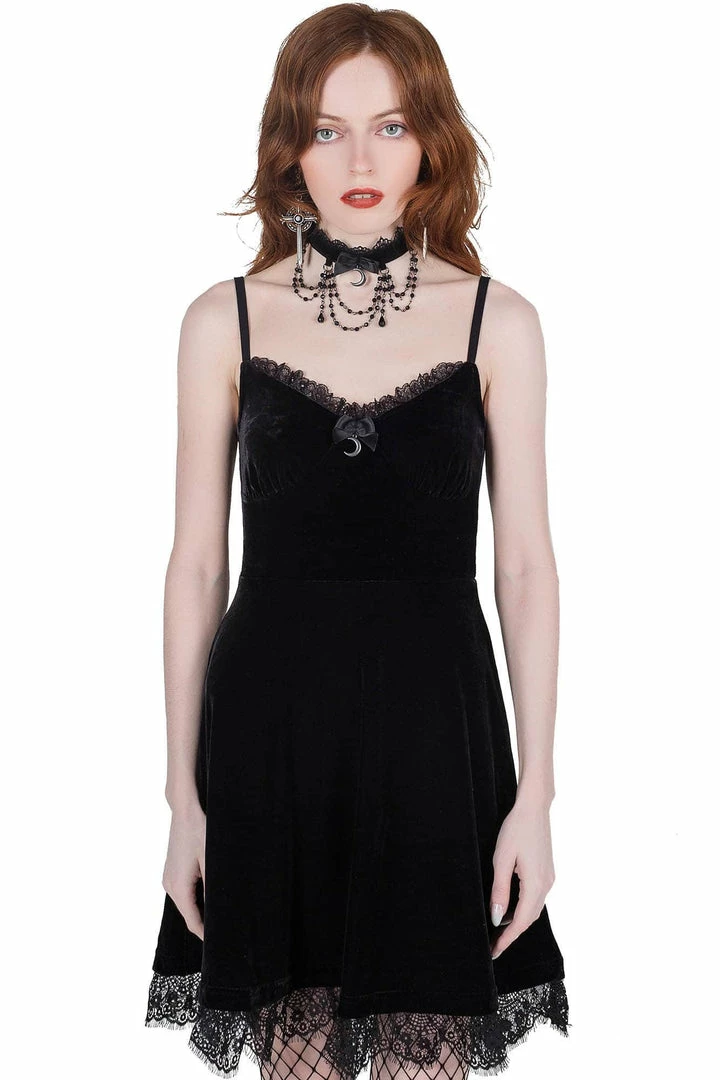 Killstar Moonstruck Velvet Skater Dress Black Ladies 4 Killstar Moonstruck Velvet Skater Dress Black Ladies
