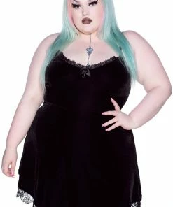 Killstar Moonstruck Velvet Skater Dress Black Ladies