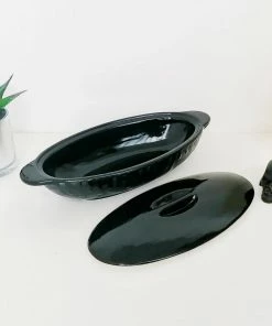 New Arrivals Weird & Wonderful Ceramics Matte Black Bat Oval Service Platter With Lid