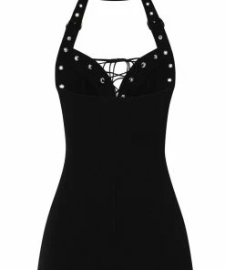 Ladies Necessary Evil Minerva Plunge Lace Up Halter Top